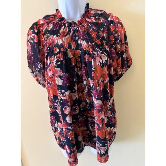 Perception Concept Mesh Puff Sleeve smocked collar romantic dark goth moody L - Picture 2 of 7